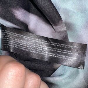 Mango Satin Tie Neck Blouse Italian Fabric Green Black Print Size L